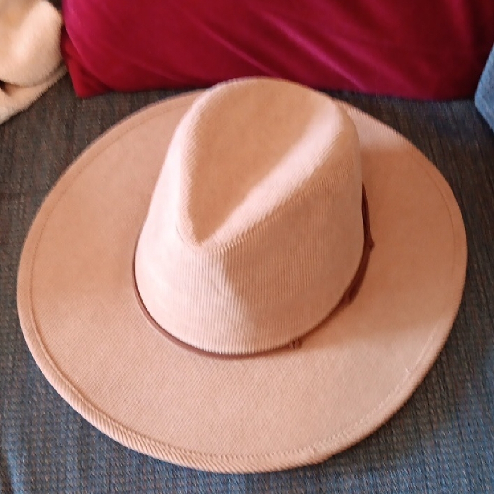 Tan Wide-Brim Fedora Hat Accessories